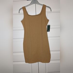 NWT Wild Fable Size M Camel Brown Bodycon Seamed Square Neck Mini Dress